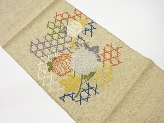 リサイクル　籠目に菊模様織出し名古屋帯